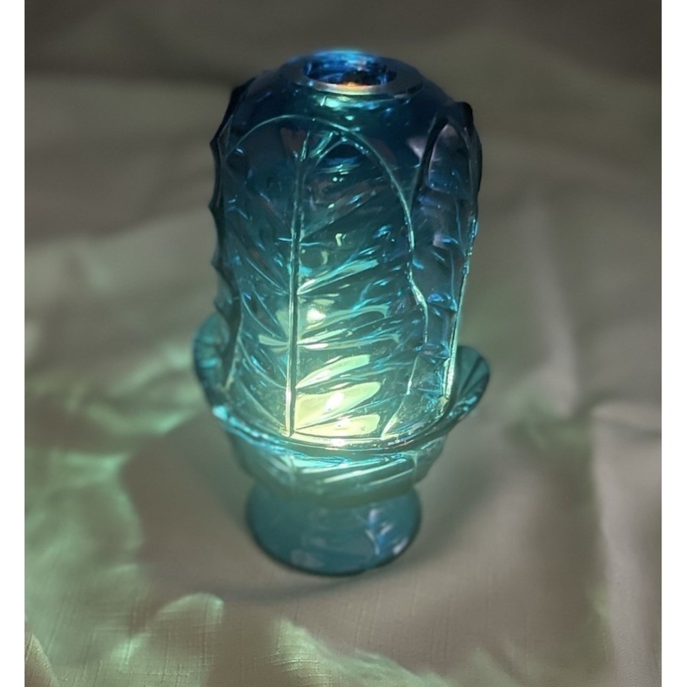 Viintage Viking Glass Epic Glimmer Leaf COBALT BLUE Bluenique Fairy Lamp - Picture 9 of 9